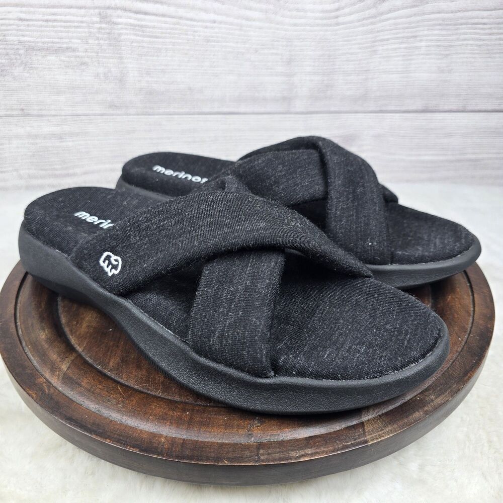 Merinos Sandals Womens 10 Merino Wool Australian Black Gray Comfort Slides Shoes